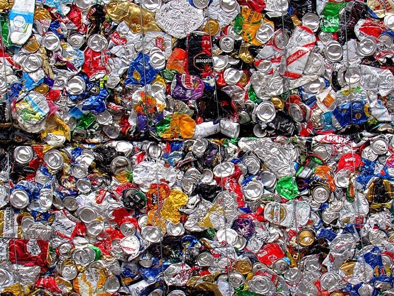 Bales of crushed aluminum beverage cans